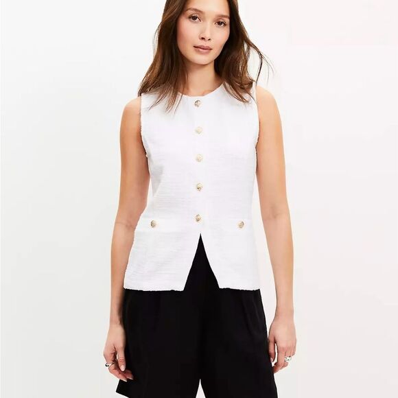 LOFT Textured White Button-Up vest - Picture 1 of 6